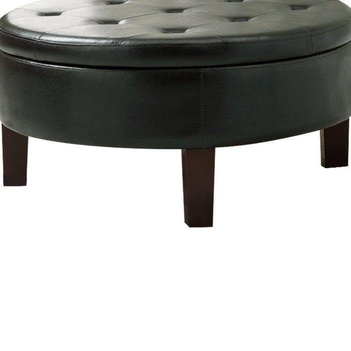 Traditional Round Tufted Storage Ottoman, Dark Brown