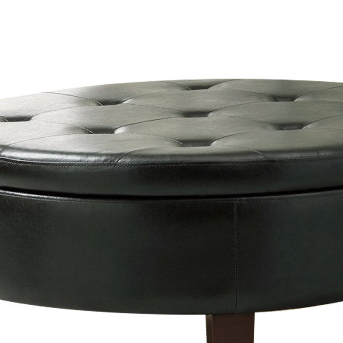 Traditional Round Tufted Storage Ottoman, Dark Brown