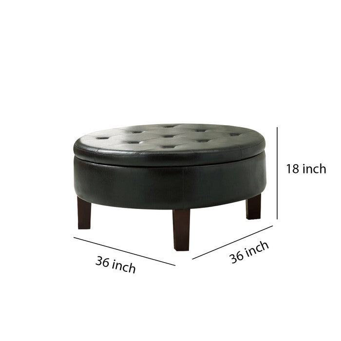 Traditional Round Tufted Storage Ottoman, Dark Brown