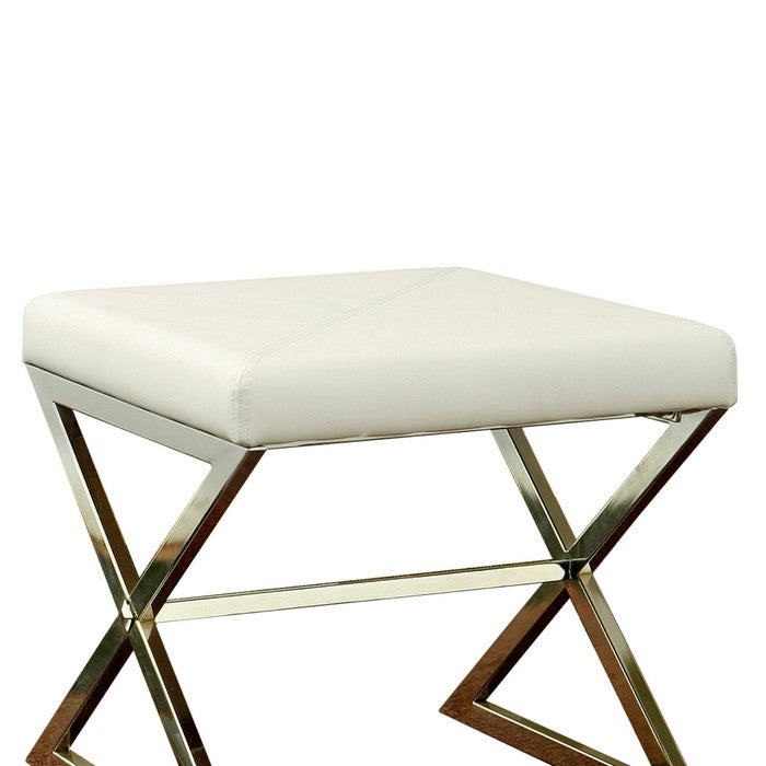 Contemporary Upholstered Stool Metal Base, White