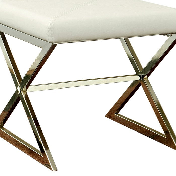 Contemporary Upholstered Stool Metal Base, White