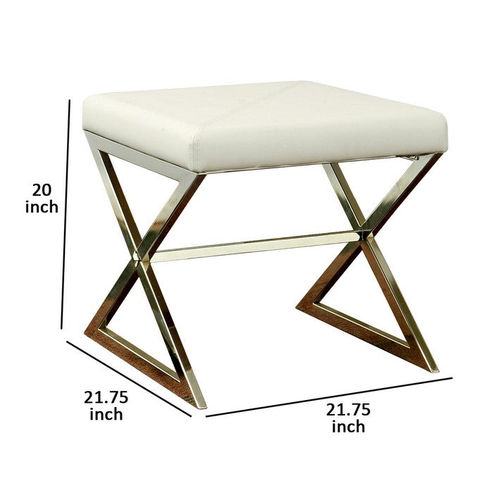 Contemporary Upholstered Stool Metal Base, White