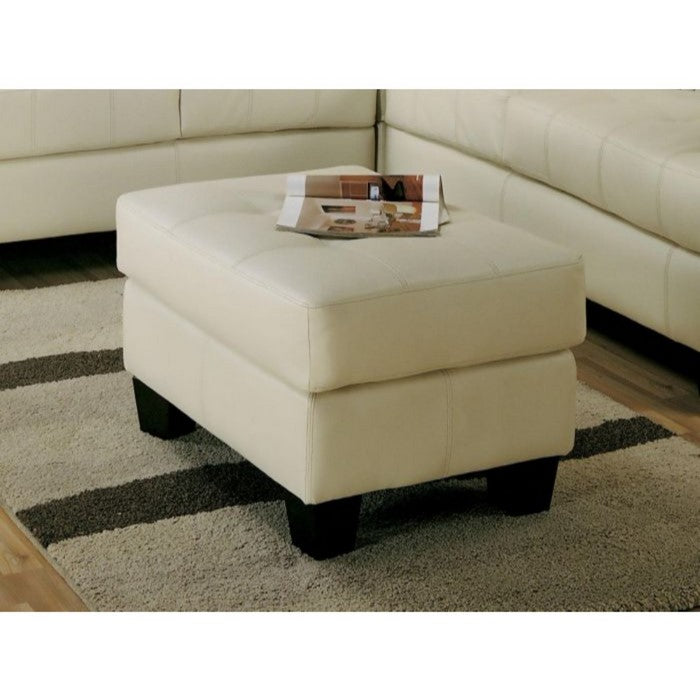 Leather Ottoman With Tufted Seat, Cream