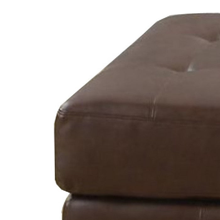 Ottoman With Leather Upholstery, Dark Brown