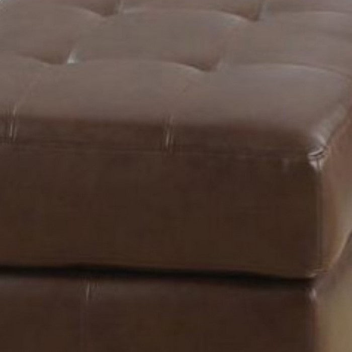 Ottoman With Leather Upholstery, Dark Brown