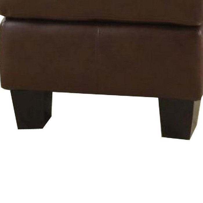 Ottoman With Leather Upholstery, Dark Brown
