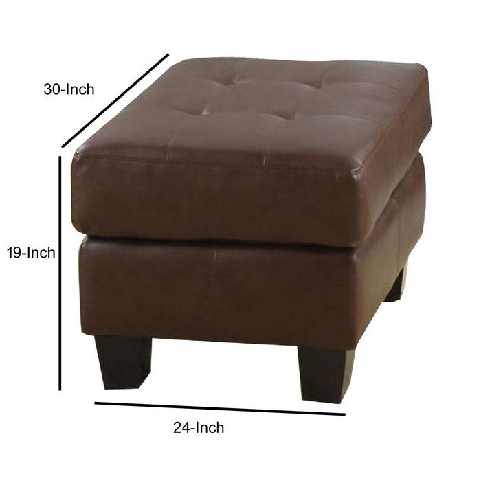 Ottoman With Leather Upholstery, Dark Brown