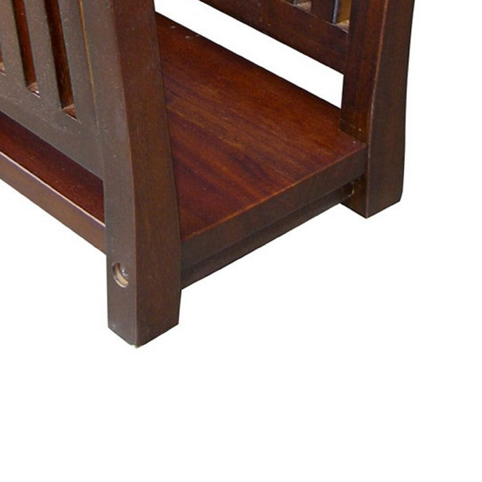 Wooden Magazine Rack with Mission Inspired Design, Cherry Brown