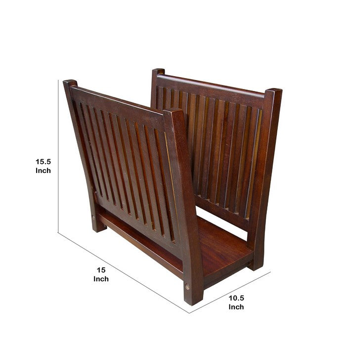 Wooden Magazine Rack with Mission Inspired Design, Cherry Brown