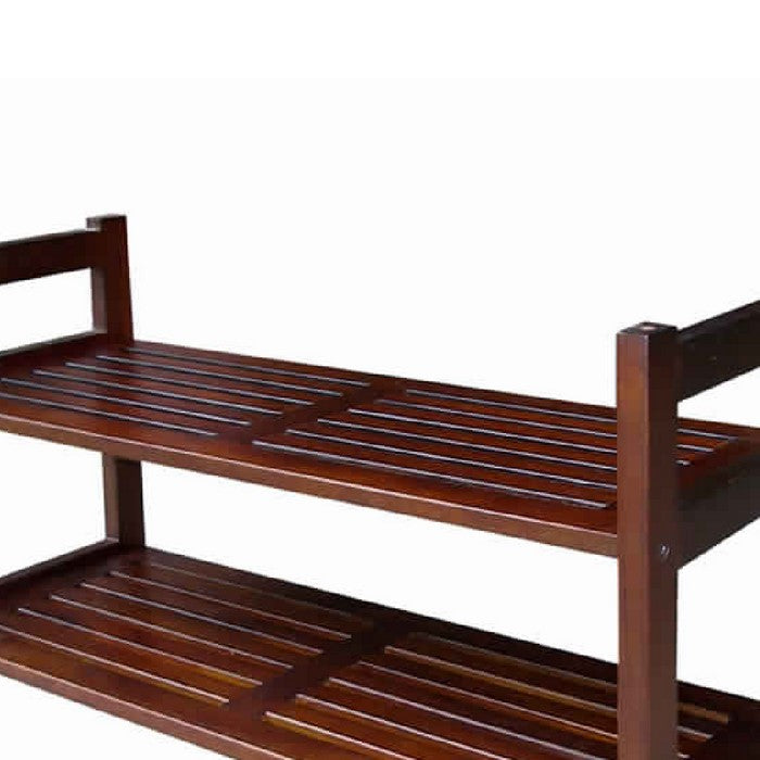 Wooden Stackable Mission Inspired Shoe Rack with 2 Tier Shelving,Brown