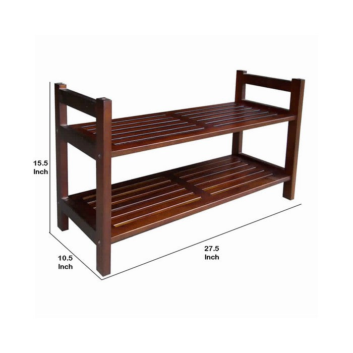 Wooden Stackable Mission Inspired Shoe Rack with 2 Tier Shelving,Brown