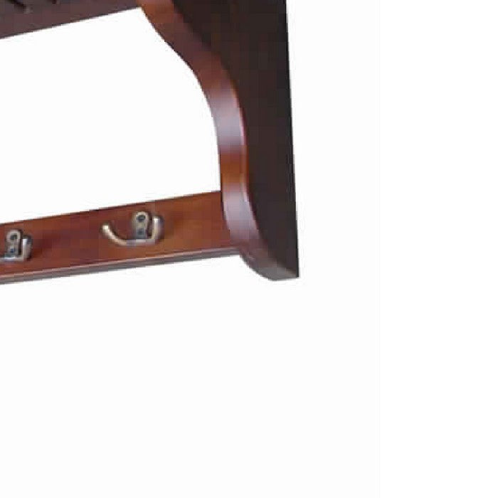 Wooden Wall Hanger with 4 Hooks and Hanging Rod, Brown