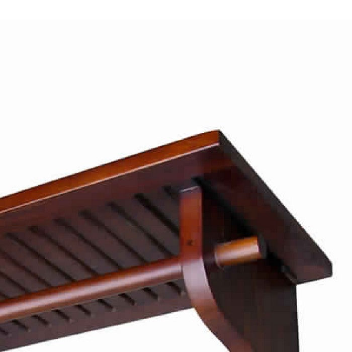 Wooden Wall Hanger with 4 Hooks and Hanging Rod, Brown