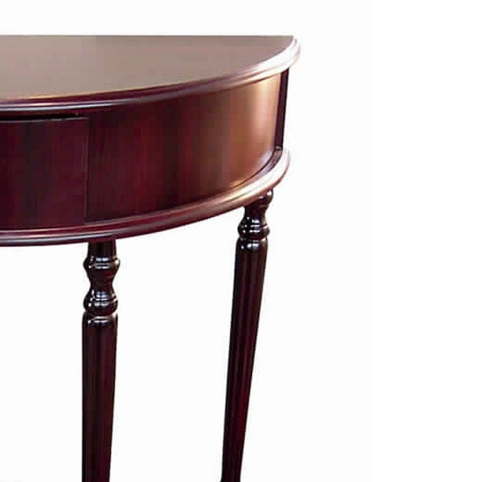 Crescent Side Table with Turned Tapered Legs and Drawer, Cherry Brown