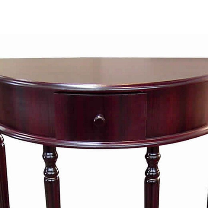 Crescent Side Table with Turned Tapered Legs and Drawer, Cherry Brown