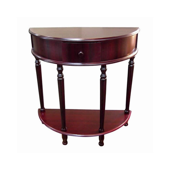 Crescent Side Table with Turned Tapered Legs and Drawer, Cherry Brown