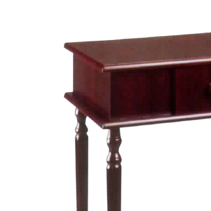 Rectangular Side Table with Drawer and Turned Tapered Legs, Cherry Brown