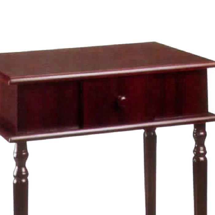 Rectangular Side Table with Drawer and Turned Tapered Legs, Cherry Brown