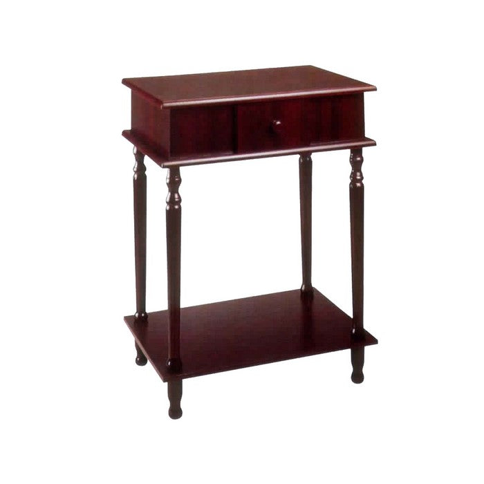 Rectangular Side Table with Drawer and Turned Tapered Legs, Cherry Brown
