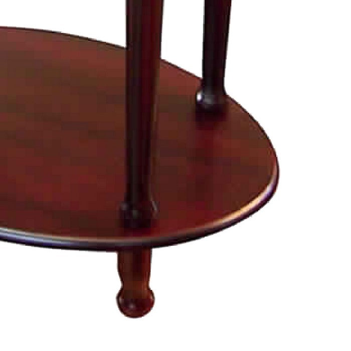 Oval Shaped Side Table with 1 Drawer and 1 Bottom Shelf, Cherry Brown