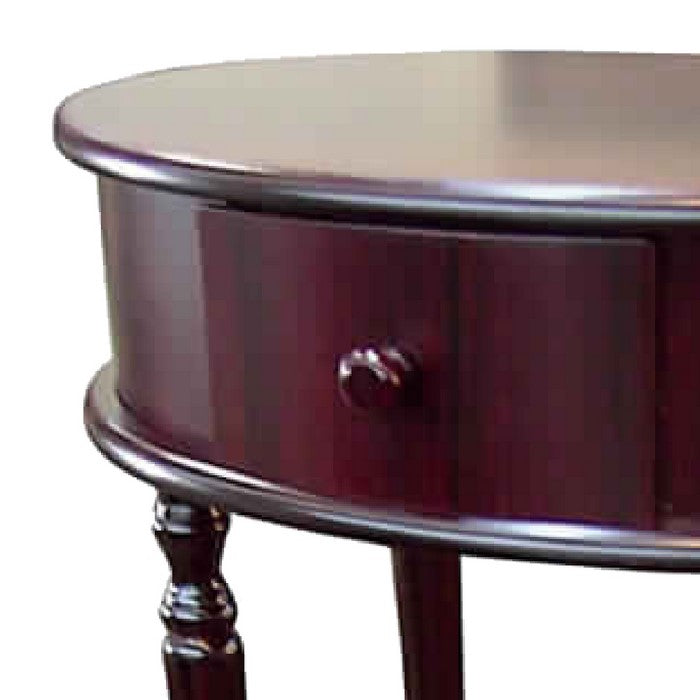 Oval Shaped Side Table with 1 Drawer and 1 Bottom Shelf, Cherry Brown