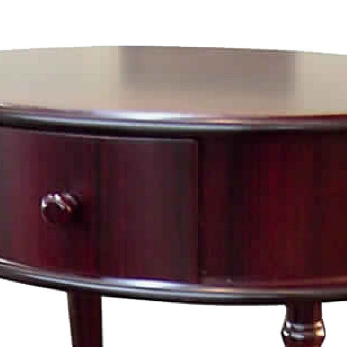 Oval Shaped Side Table with 1 Drawer and 1 Bottom Shelf, Cherry Brown