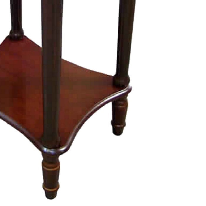 Wooden Wide Side Table with 1 Bottom Shelf, Cherry Brown