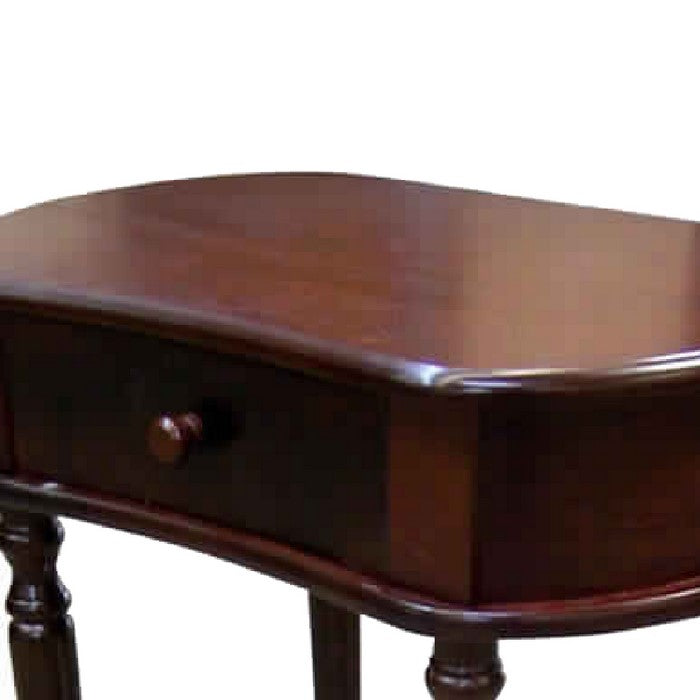Wooden Wide Side Table with 1 Bottom Shelf, Cherry Brown