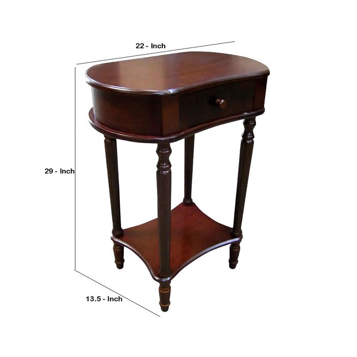 Wooden Wide Side Table with 1 Bottom Shelf, Cherry Brown