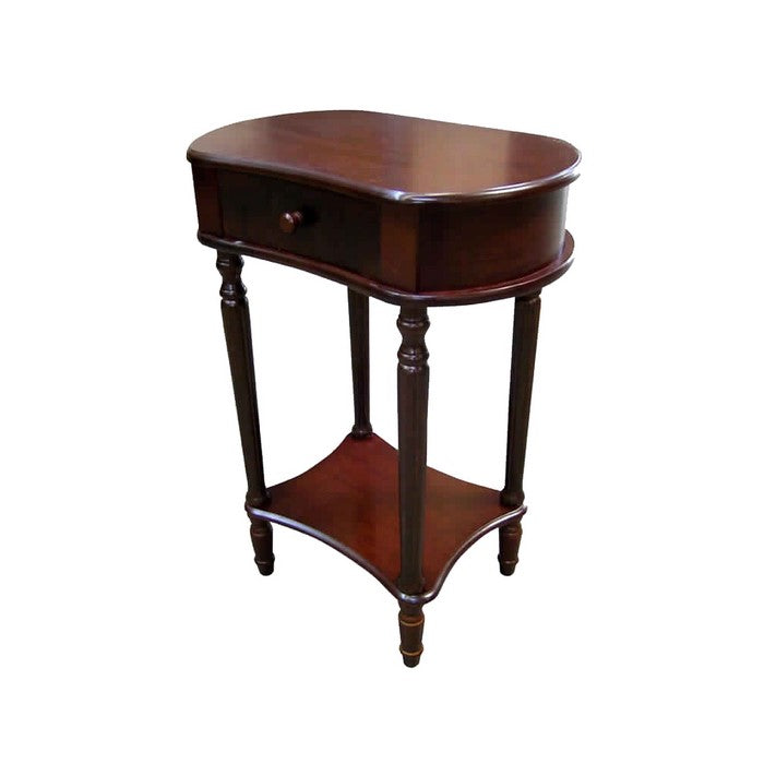 Wooden Wide Side Table with 1 Bottom Shelf, Cherry Brown