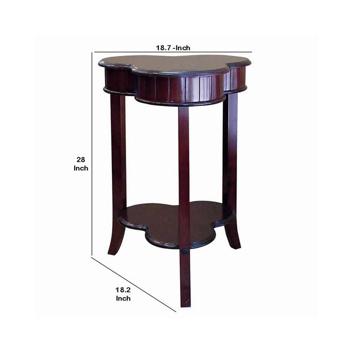 Clover Shaped Wooden End Table with Flared Legs, Cherry Brown