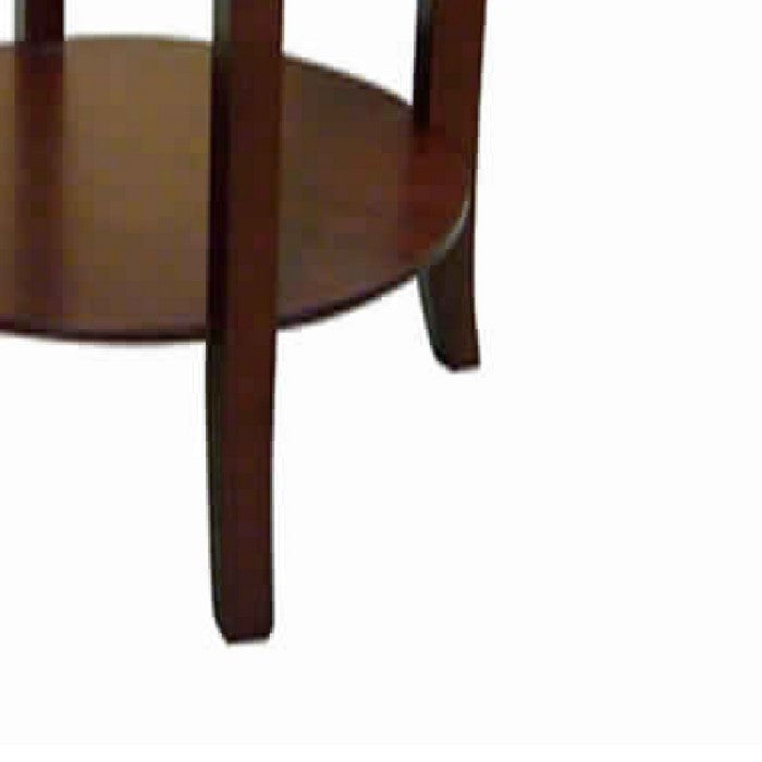 Round Shaped End Table with 1 Drawer and Tapered Legs, Cherry Brown
