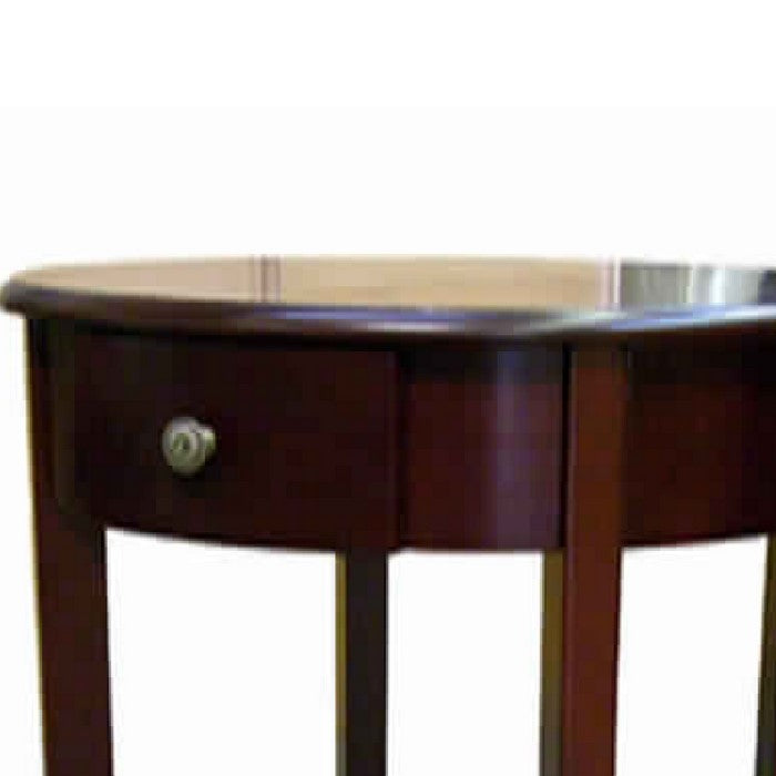 Round Shaped End Table with 1 Drawer and Tapered Legs, Cherry Brown