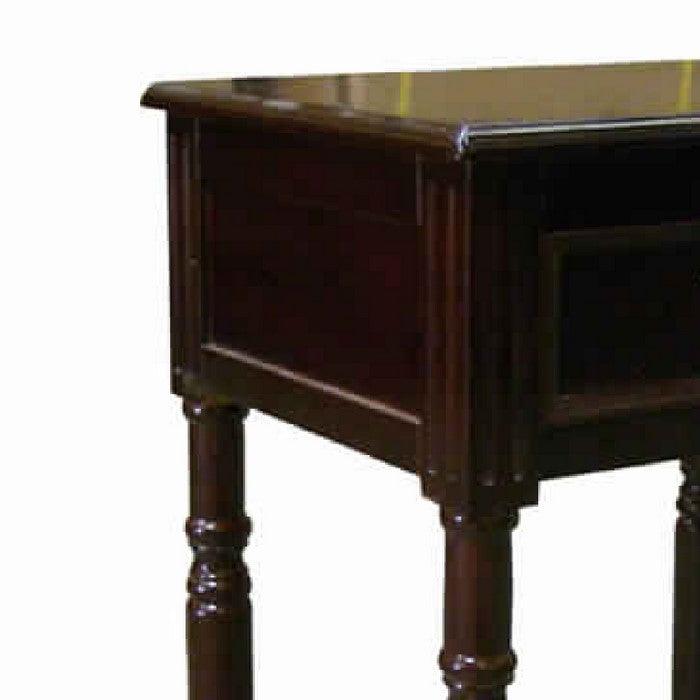Square Shaped End Table with Turned Tapered Legs and 1 Drawer, Cherry Brown