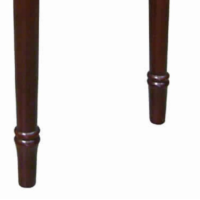Crescent Top Wooden Console Table with Turned Legs, Cherry Brown