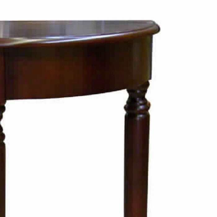 Crescent Top Wooden Console Table with Turned Legs, Cherry Brown