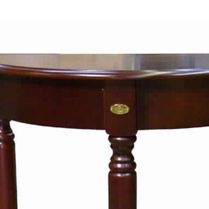 Crescent Top Wooden Console Table with Turned Legs, Cherry Brown