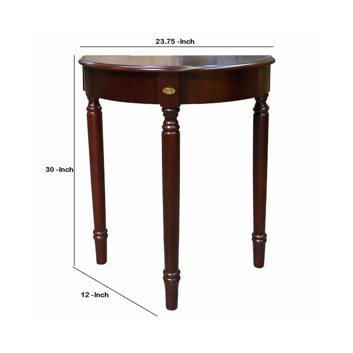 Crescent Top Wooden Console Table with Turned Legs, Cherry Brown