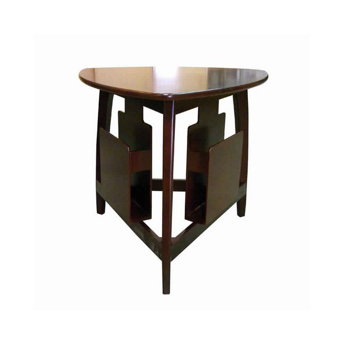 Wooden Accent Table with Tripod Base and Magazine Holder, Cherry Brown