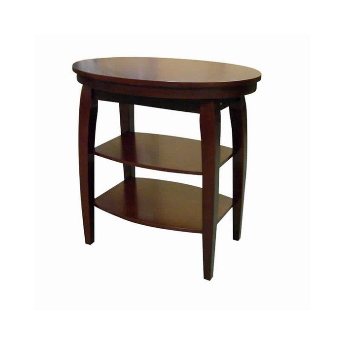 Oval Shaped Wooden End Table with 2 Shelves and Swivel Top, Brown