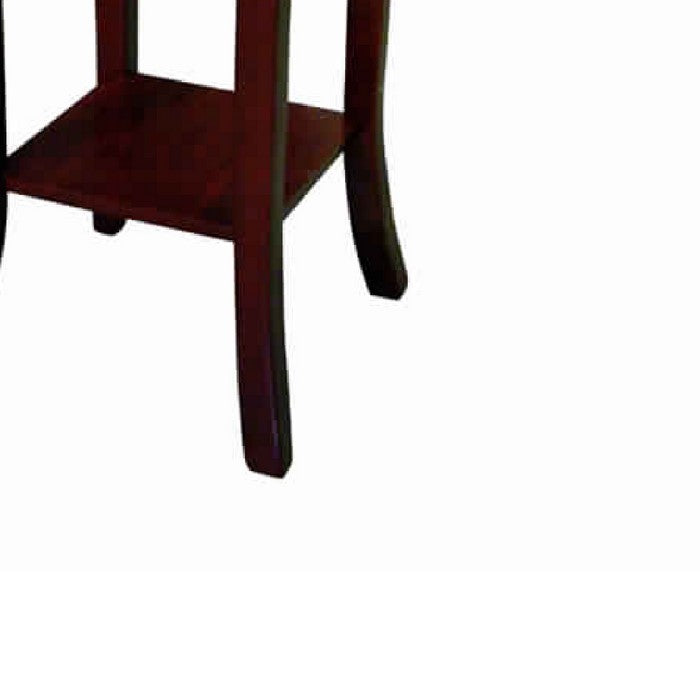 Square Wooden Flower Stand with Bottom Shelf and Curved Legs, Cherry Brown