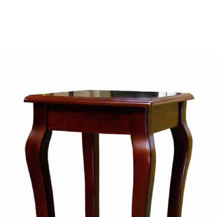 Square Wooden Flower Stand with Bottom Shelf and Curved Legs, Cherry Brown