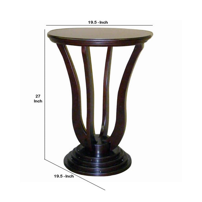 Round Wooden End Table with Pedestal Base, Cherry Brown