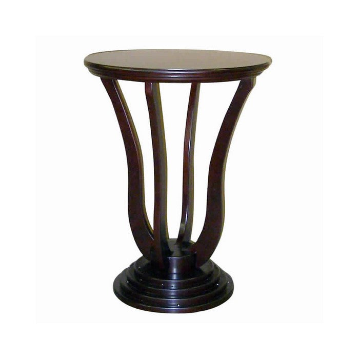 Round Wooden End Table with Pedestal Base, Cherry Brown