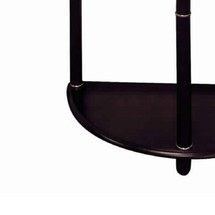 Crescent Shape Wooden End Table with Lower Shelf, Cherry Brown