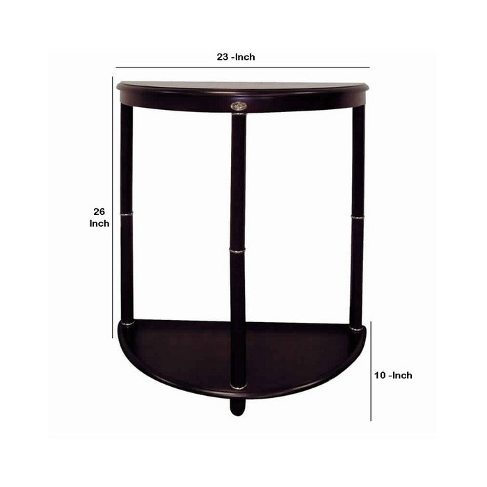 Crescent Shape Wooden End Table with Lower Shelf, Cherry Brown