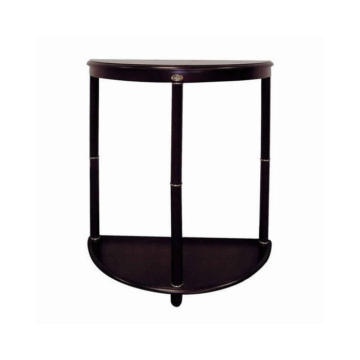 Crescent Shape Wooden End Table with Lower Shelf, Cherry Brown