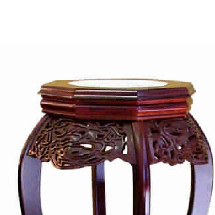 Wooden Flower Stand with Ceramic Top and Cut Out Details, Cherry Brown