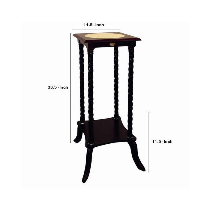 Square Wooden Flower Stand with Bottom Shelf and Curved Legs, Cherry Brown
