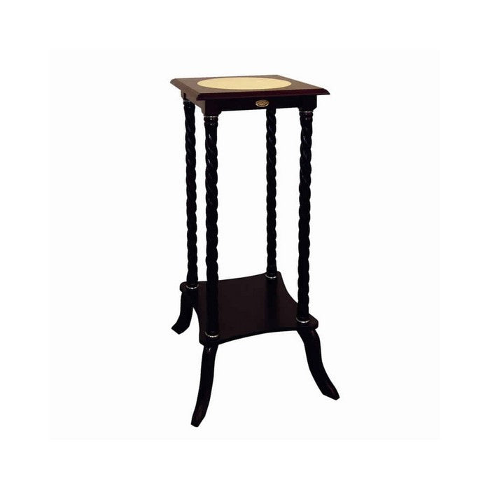 Square Wooden Flower Stand with Bottom Shelf and Curved Legs, Cherry Brown